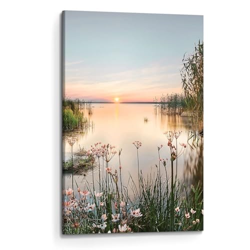 Lake Canvas Wall Art Picture: Sunset Landscape Painting Print Artwork Vertical Nature Scenery Decor for Living Room Bedroom - color: Lake 01, size: 36"L x 24"W
