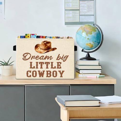Western Cowboy Nursery Storage Bins Box with Handles, Dream Big Little Cowboy Country Western Laundry Basket Hamper Collapsible Clothes Toys Organizer for Kids Boys Bedroom Bathroom - color: Western Nursery