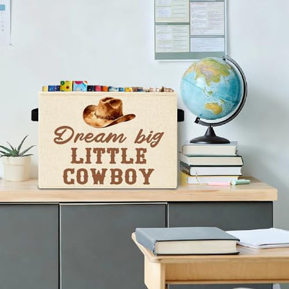 Western Cowboy Nursery Storage Bins Box with Handles, Dream Big Little Cowboy Country Western Laundry Basket Hamper Collapsible Clothes Toys Organizer for Kids Boys Bedroom Bathroom - color: Western Nursery