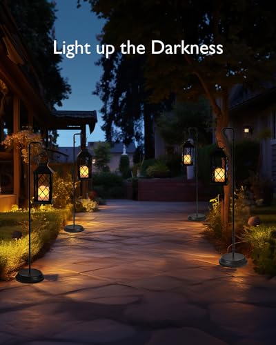 Homemory 2 Pack 13'' Black Solar Lanterns, Flickering Flame Hanging Lights - color: Black