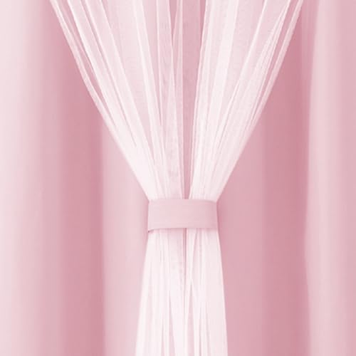 100% Blackout Curtains with Sheer Overlay, Pink, 52 x 63 inch, 2 Panels - color: Pink, size: 52"W x 63"L (Pack of 2)