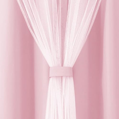 100% Blackout Curtains with Sheer Overlay, Pink, 52 x 63 inch, 2 Panels - color: Pink, size: 52"W x 63"L (Pack of 2)
