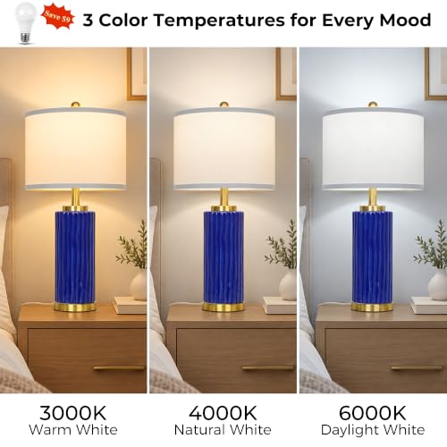 JUNNAI 25'' Navy Blue Ceramic Table Lamp, 3 Color Temperature Bulb Included - color: Navy Blue-25"