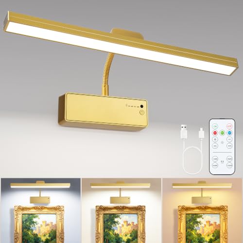 Picture Light for Wall, 15" Rechargeable Battery Operated LED Wall Sconce - color: Gold, size: 1 Count (Pack of 1)