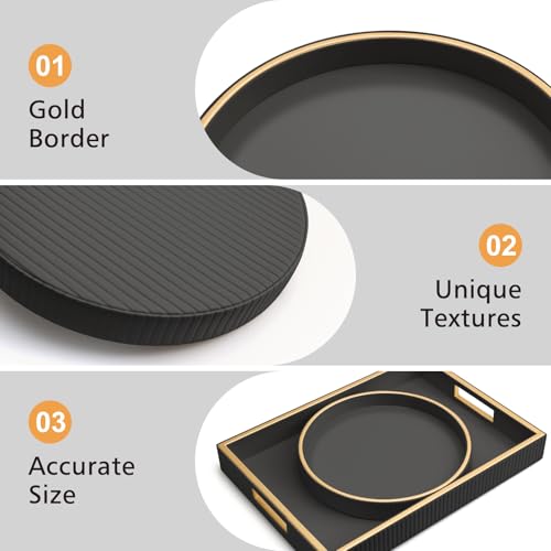 SANZIE Leather Tray Desktop Storage Organizer, Round Valet Tray, Black - color: Black Disc