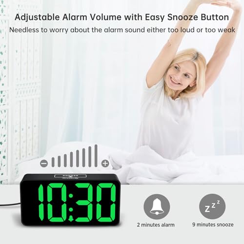 DreamSky Small Digital Alarm Clock for Bedroom with Large Big Numbers - color: Black Case Green Digits