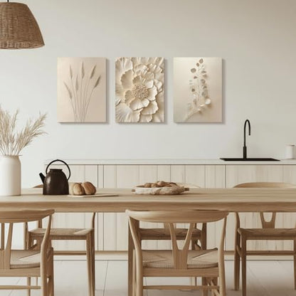 Hianan Wrapped Canvas Neutral Beige Botanical Wall Art Set of 3, 12x16 in - color: Beige, size: 16"L x 12"W