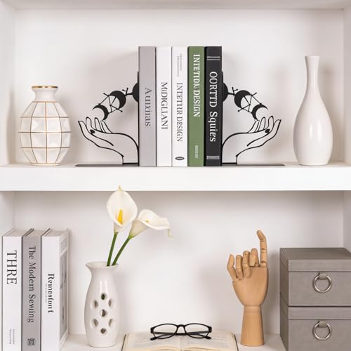 Metal Moon Phases Bookends Heavy Duty Gothic Book Ends for Bookshelf