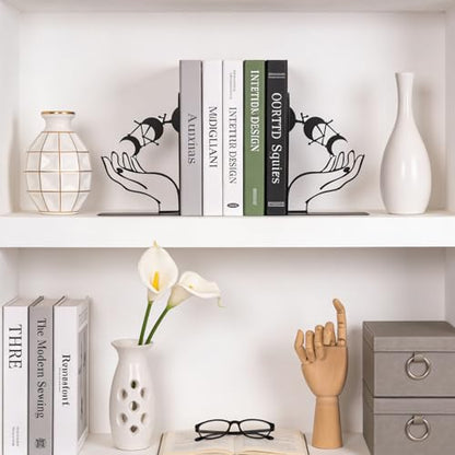 Metal Moon Phases Bookends Heavy Duty Gothic Book Ends for Bookshelf