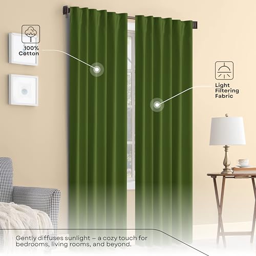 Mint Green Solid Panel Curtains, 63 Inches Long, Set of 2, 100% Cotton, Light Filtering for Privacy, Fresh Farmhouse Style, Ideal for Bedroom, Living Room, 54" W x 63" L - color: Mint Green, size: 54"W x 63"L (Pack of 2)