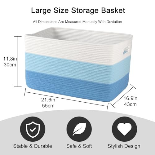 OIAHOMY Blanket Basket Laundry Basket Dog Toy Basket 75L Light Blue - color: Gradient Light Blue, size: 22”x17”x12”