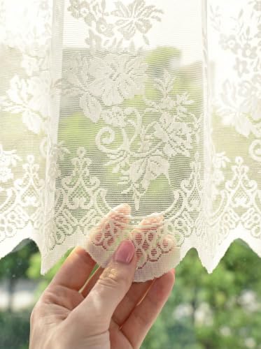 Molaxhome Kitchen Curtains Valance Beige Lace Floral Semi Sheer Curtain - color: Beige, size: 51"W x 16"L (Pack of 1)