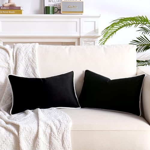 Black Pillow Covers Velvet Pillow Cover Lumbar Throw Pillow Cover Modern Throw Pillow Covers 12x20 Cozy Soft Pillow Case Set of 2 Decorative Pillows for Bed Couch Sofa Pillow Inserts Not Included - color: Black, size: 20" x 12" (Pack of 2)