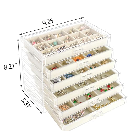 Watpot Acrylic Jewelry Box Organizer and Storage 6 Drawer for Earring Display Tray - color: Beige 6 Layers