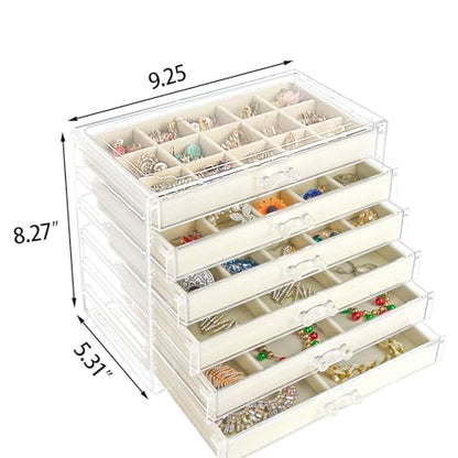 Watpot Acrylic Jewelry Box Organizer and Storage 6 Drawer for Earring Display Tray - color: Beige 6 Layers