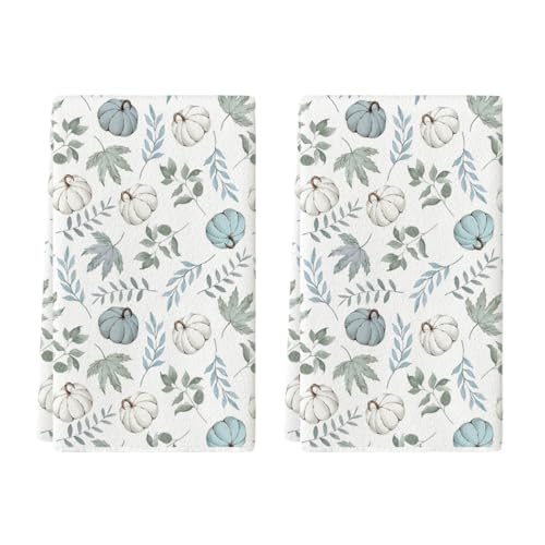 Artoid Mode Blue Leaves Fall Kitchen Towels Set of 2 18x26 Inch - color: Blue