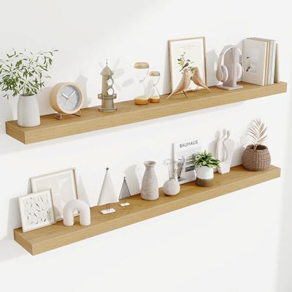 Fun Memories 55 Inch Floating Shelves Bedroom, Large Extra Floating Shelf Set of 2 with Invisible Brackets, Oak - color: Oak, size: 55"