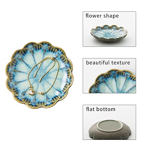 BEUNAIZER Jewelry Dish Tray, Ring Dish, Ceramic Trinket Tray, Key Bowl - color: Retro Blue