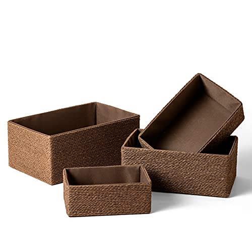 LA JOLIE MUSE Bathroom Basket Organizers, Paper Rope Storage, Brown 4 Pack - color: Brown
