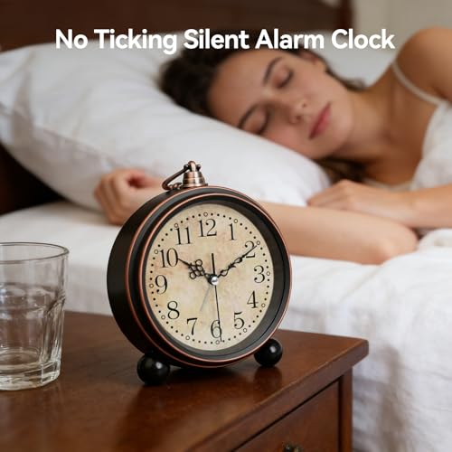 5'' Vintage Alarm Clock, Silent Non-Ticking Battery Operated