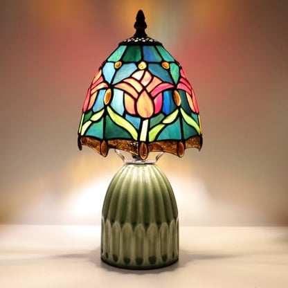 Tiffany Stained Glass Mushroom Table Lamp 12.5 Inch -Blue Red Tulips - color: Blue Red Tulips