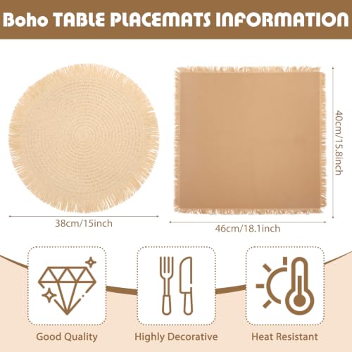 Boho Placemats Napkins Set of 6 Fall Table Brown Linen Napkins - color: Brown