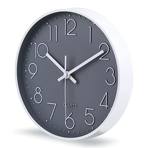 jomparis 10 Inch Gray Wall Clock Battery Operated Silent & Non-Ticking Wall Clock for Home,Bathroom,Bedroom,Kitchen - color: 1 Pack - Gray, size: 10 Inch