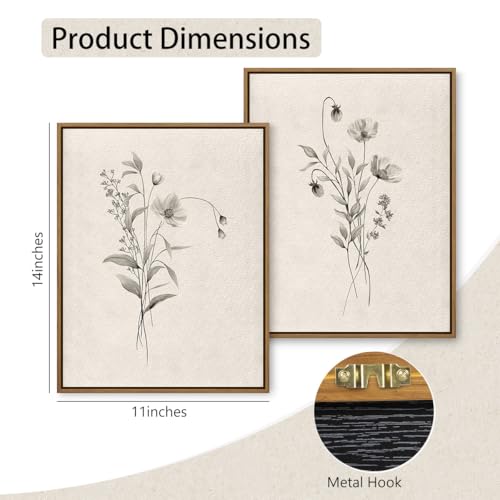 Vintage Botanical Wall Art 2 Piece Neutral Boho Flower Art Prints 11x14 In - color: Neutral Flower, size: 14"L x 11"W