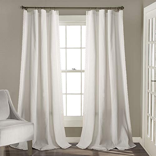 Lush Decor Rosalie Light Filtering Window Curtain Panels, Pair, 54" W x 95" L, White - Lace Curtains for Living Room - Vintage - Cottage Core Decor - color: White, size: 54"W x 95"L (Pack of 2), style: Window Panel