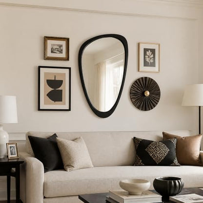 Solid Wood Asymmetrical Irregular Framed Wall Mirror, 24"x36" - color: Black, size: 36"L x 24"W