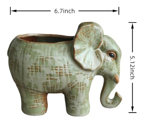 Cute Animal Elephant Shaped Ceramic Succulent Cactus Air Plant Flower Pots Planters-Plant Not Included (6.7 Inch) - size: 6.7 Inch