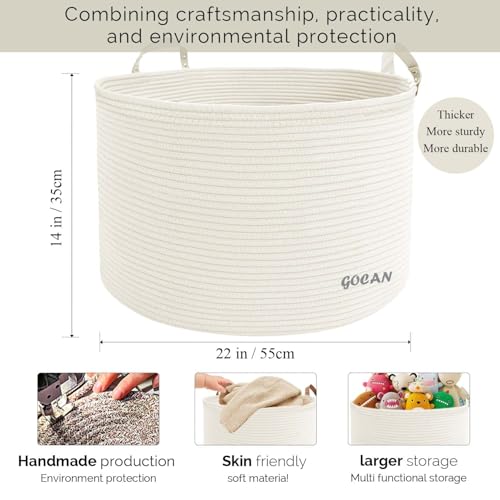 Cotton Rope Woven Laundry Basket 22"X 22"X 14" with handles（Cream）XXXL - color: Cream