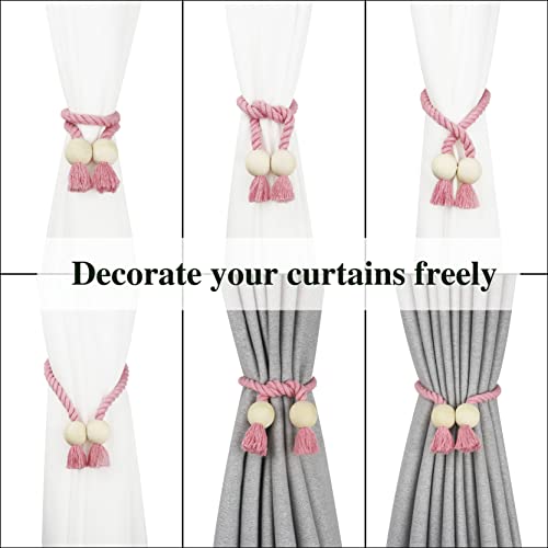 Magnetic Curtain Tiebacks Decorative Tie Back Drapes Holdbacks Nieffeiy - color: Pink