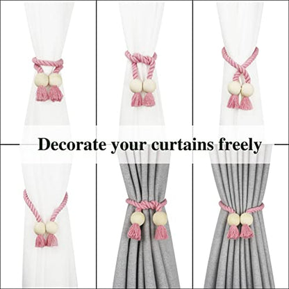 Magnetic Curtain Tiebacks Decorative Tie Back Drapes Holdbacks Nieffeiy - color: Pink