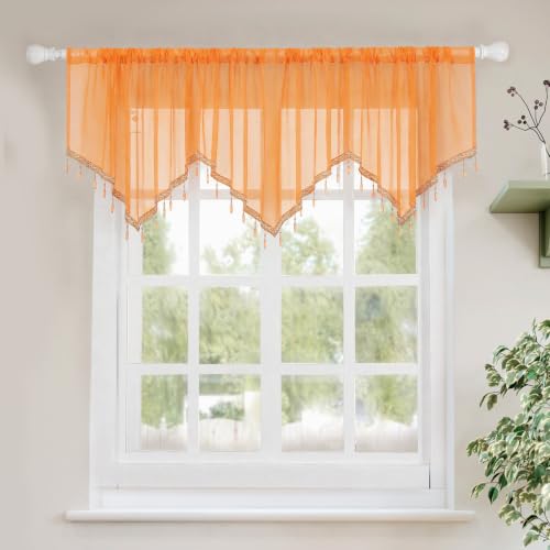 Molaxhome Swag Curtain Scalloped Curtain Valance Drape Sheer Lace Panel 1pc - color: Orange