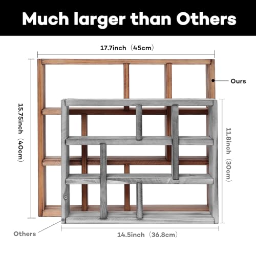 17.7x15.7-Inch Shadow Box Shelf 9-Slot Rustic Floating Shelves Larger Wall Mounted Shelf Lightweight Solid Wood Display Shelf Freestanding Farmhouse(9C-Rustic Walnut) - color: 9c-rustic Walnut, size: 1 PCS