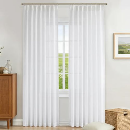 Vision Home White Pinch Pleated Sheer Curtains 40Wx90L 2 Panels - color: White, size: 40"W x 90"L (Pack of 2)