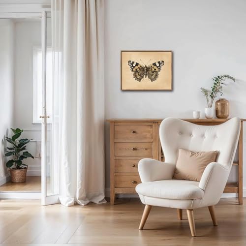 Kizbok Vintage Butterfly & Moth Wall Art Prints Decor Dark Moody Entomology Insect Canvas Prints Rustic Neutral Butterfly Drawing Oil Painting, Butterfly Art Pictures for Bedroom, Farmhouse Wall Decor for Bathroom Home(8" x 10"-UNFRAMED) - color: Butterfl