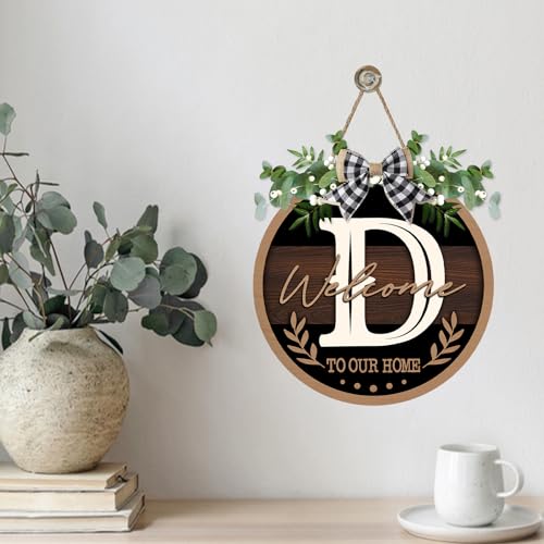 Monogram Letter D Front Door Sign, Welcome to Our Home Family Last - color: D