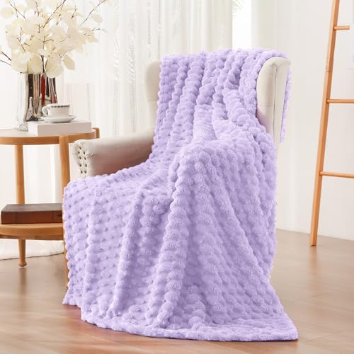 Vessia Flannel Fleece Throw Blanket, 3D Jacquard Light Purple Fuzzy and Warm Blanket for Couch, Sofa, Bed, 300GSM Super Soft Touch Cozy Home Decor for All Seasons (50x70 inches) - color: Light Purple, size: 50×70inch
