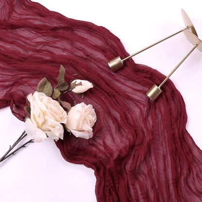 6 Pack Burgundy Cheesecloth Table Runner 35 x 120 Inch - color: Burgundy, size: 6 Pcs - 10 Ft