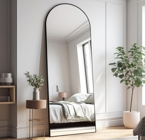 Prywot Arched Full Length Mirror Free Standing, 57"x20" Floor Mirror, Black - color: Black, size: 57"L x 20"W