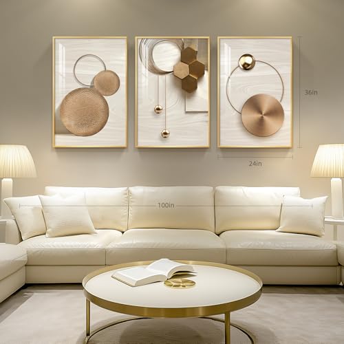 Large Framed Modern Luxury Gold Wall Art for Living Room, 3 Piece 24x36 In - color: Gold Circle Trio, size: 24" W x 36" H x 3 pieces