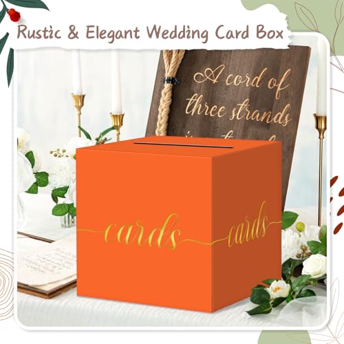 Elegant Orange Graduation Card Box, Gold Foil Gift Card Box for Party - color: Orange