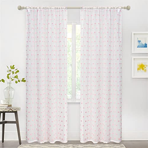 MYSKY HOME Pink Pom Pom Sheer Curtains for Girls Bedroom 72 Inch 2 Panels - color: Pink Pom Pom, size: 36"W x 72"L (Pack of 2)