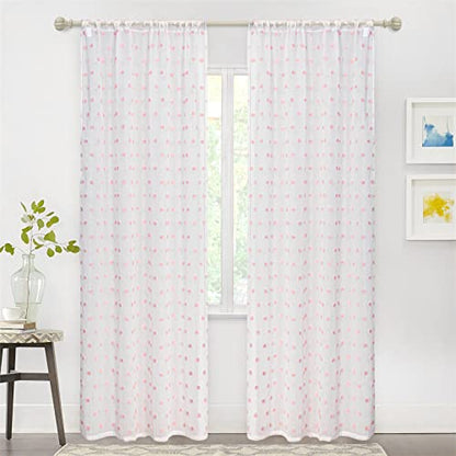 MYSKY HOME Pink Pom Pom Sheer Curtains for Girls Bedroom 72 Inch 2 Panels - color: Pink Pom Pom, size: 36"W x 72"L (Pack of 2)
