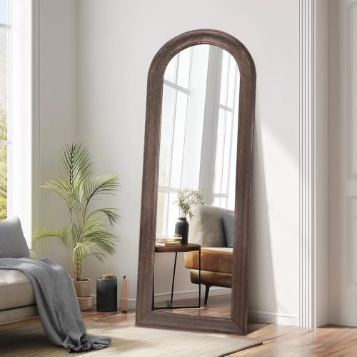 58x22 Solid Wood Arched Full Length Mirror, Elegant Brown Finish - color: Brown-ar Frame, size: 57.9"L x 21.9"W