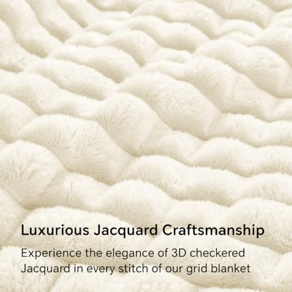 BEDELITE 3D Checked Cream Fleece Throw Blanket for Couch, 50x60 Inches - color: Cream White, size: Throw(50"x60")