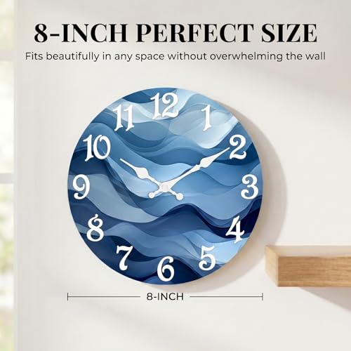 ArtSocket Round Wall Clock Silent Non-Ticking 8", Abstract Ocean Blue - color: Abstract Ocean Blue, size: 8in