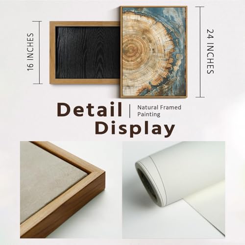 BingruiArt Faux Wood Tree Ring 08 Canvas Wall Art 16x24 Framed - color: Tree Ring - 08, size: 24"L x 16"W